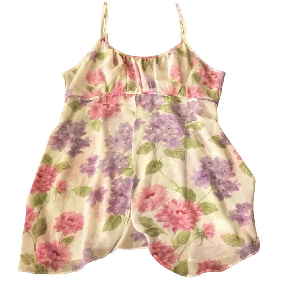 1980’s Open Front‎ Floral Sheer Chemise Summer Camisole Top, Vintage Lingerie, S - Picture 3 of 5